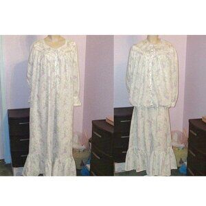 VTG Eileen West 2 PIECE Nightgown Robe BED JACKET Maxi POCKETS Ruffle LACE L